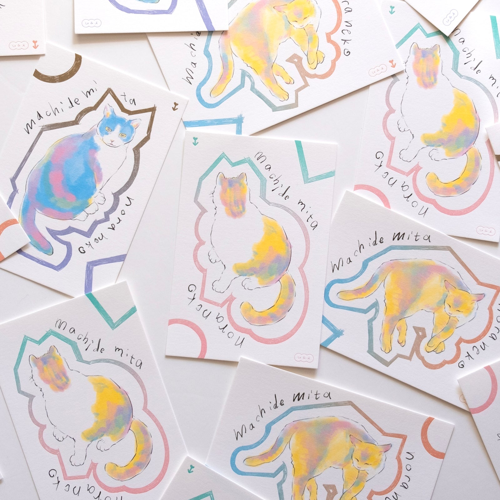 グラデ活版猫ポストカード